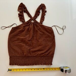 EUC Anthropologie tank cross-neck textured top, size small in warm brown color